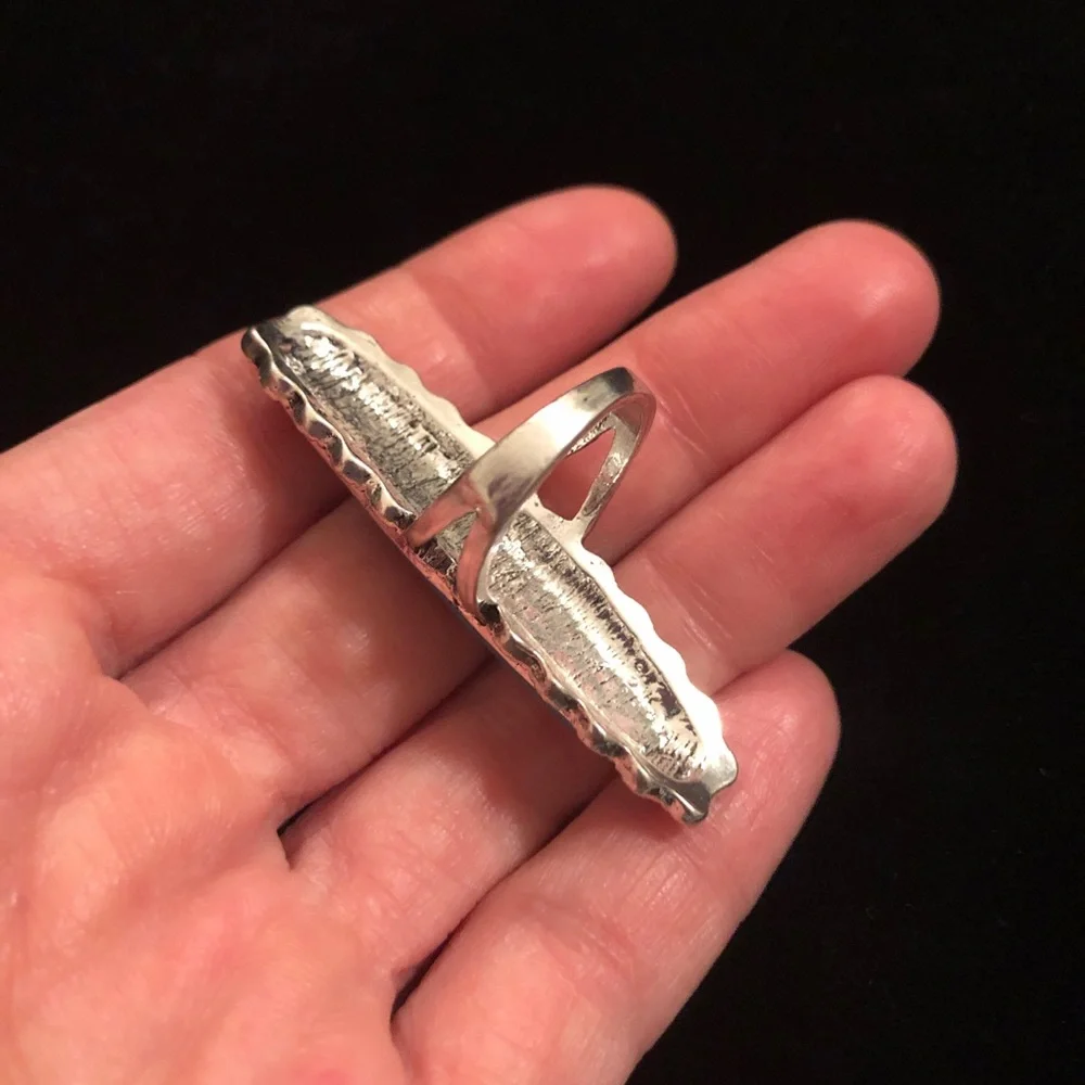 Silver Tone and Blue Faux Turquoise Statement Ring